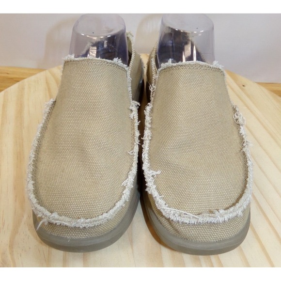 Crocs Santa Cruz Canvas Loafers 10128 Mens Size 7 Tan Slip On Frayed - Picture 1 of 8